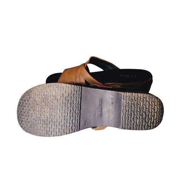 LL. Bean Sandals size 8.5 tan leather slip on - Picture 5 of 7